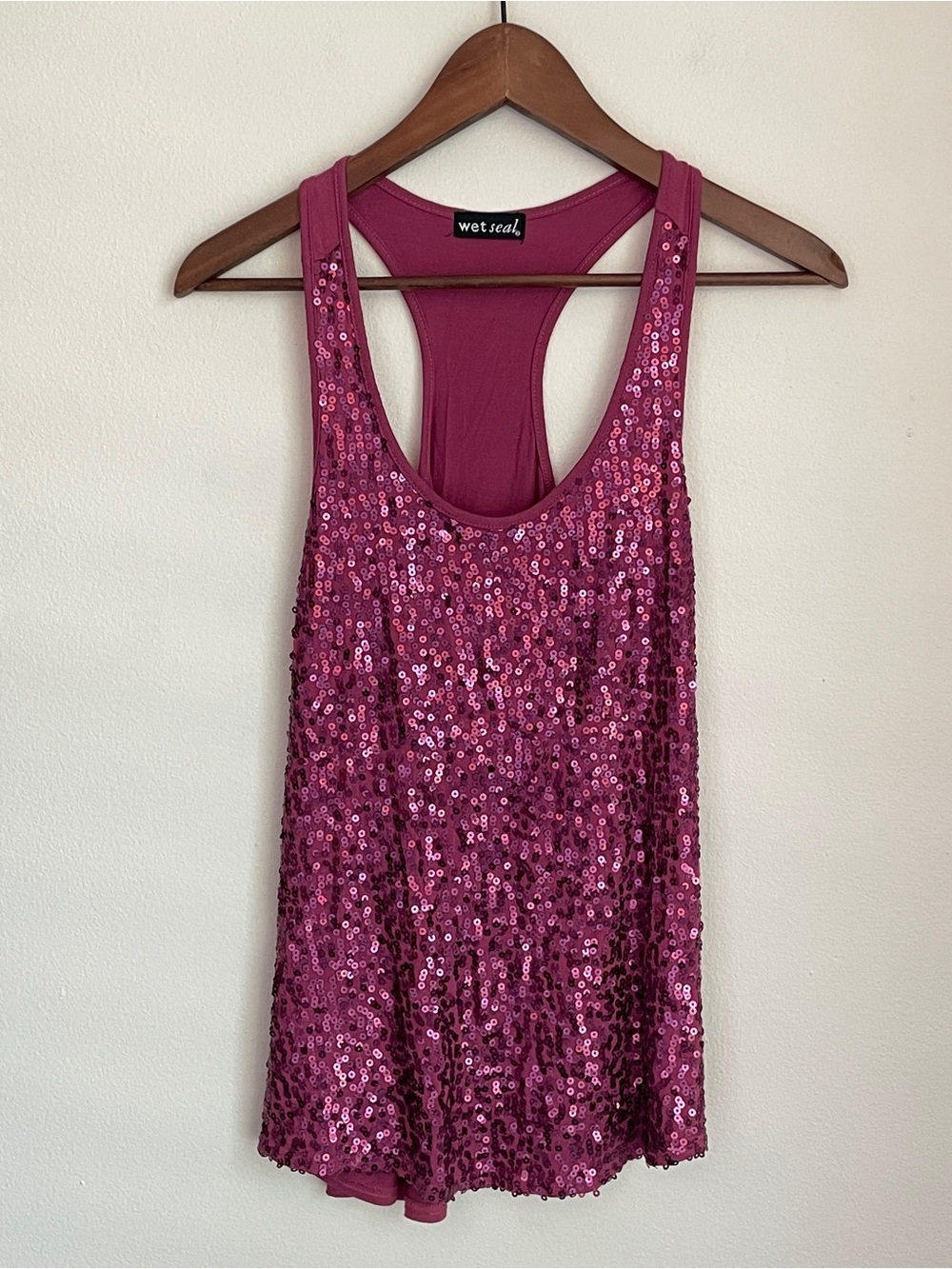 Vintage Y2K Wet Seal Pink Sequin Tank Top Medium Racerback Mermaidcore Summer - Picture 7 of 10